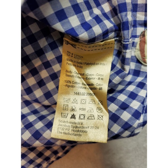 Scotch Shrunk Shirt Youth Size 8 Blue Plaid Skull Long Sleeve Collar Button Down - Picture 8 of 10